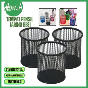 Tempat Pensil Pulpen Penggaris Gunting Jaring Besi Anti Karat Serbaguna / Pen Holder Multifungsi / Round Stationery Container / Desk Pen Pencil Stainless Steel / Wadah Bentuk Tabung Untuk Alat Tulis Sekolah Kantor - HOMIA