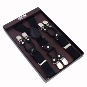 New Suspenders Black leather 6 Clips Braces Male Vintage adult Suspensorio Trousers Strap Father/Husbands Gift 2.5*120cm h260606