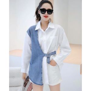 ATASAN KEMEJA KATUN SALUR KOMBINASI JEANS KOREAN IMPORT BKK BANGKOK 9057