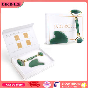 DECINIEE Jade Roller and Gua Sha Tools Set 100% Real Natural Nephrite Jade Roller for Face Eye Neck Anti Aging Jade Facial Roller Massage