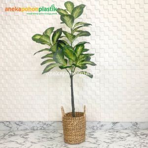 Tanaman Imitasi Pohon Hias Bahagia Hijau X3 T140 Latex Artificial Pot Dasar Cover Eceng Gondok Handle Dekorasi Ruang Tamu