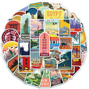 50 PCS gaya City Travel Landscape lucu stiker untuk Buku Tempel/Buku Harian/HP/Dekorasi Laptop/Sticker Helm Tahan Air Vinil/Stiker Tablet Ponsel stiker tahan air berperekat