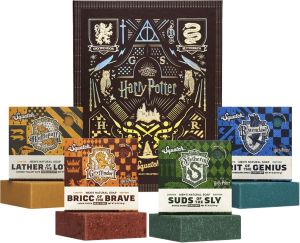 Dr. Squatch Harry Potter Collection with Collectors - Mens Natural Bar Soap 4 Pack Bundle and Collectors - Soap inspired by Gryffindor Slytherin Ravenclaw and Hufflepuff