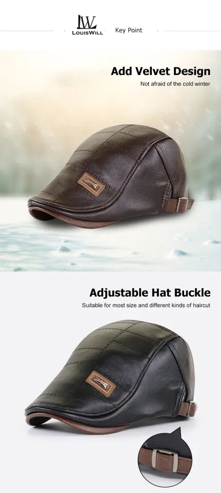 Mens Cap PU Leather Newsboy Hat Adjustable Beret Caps Classic