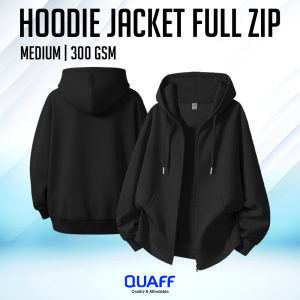All U Want - QUAFF 300GSM Premium Full Zip Hoodie Jacket - Black (M–XXL)