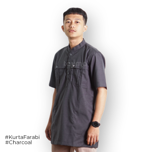 Tayma Baju koko Kurta Dewasa Kemeja Kemko Lengan Pendek Katun Tropical Premium Fungsional Bahan Tebal Adem Nyaman Trendy Charcoal