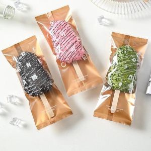 (100pcs) 8x19CM Thickened Ice Cream Gold Silver Pastry Plastic Bag Seal Graham Bar Heat Seal Wrapper