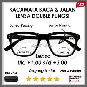 NEW PRODUCT - Kacamata 2 fungsi Lensa Baca Jalan BIFOCAL Ukuran (+)1.00 SAMPAI (+)3.00 PRIA WANITA DEWASA -  Frame Hitam - KACAMATA DOUBLE FUNGSI TERBARU MURAH - FREE KOTAK