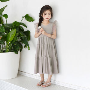 2024 New Summer Spring Maxi Long Teen Kids Dresses For Girls Sleeveless Dress Princess Big Girl Baby Party Mesh Patchwork Clothing 2-16 years Dress Autumn