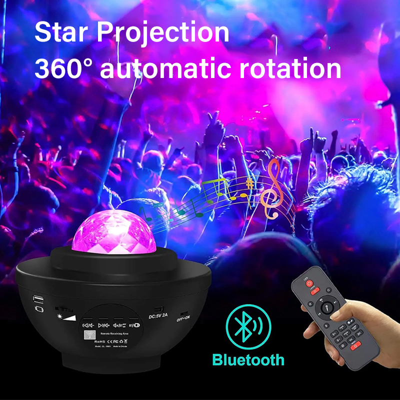 ไฟสำหรับกลางคืน โคมไฟโปรเจคเตอร์ เครื่องฉายคลื่นมหาสมุทรพร้อมรีโมทคอนโทรลโคมไฟLED แบบหมุนได้ โคมไฟกลางคืน ไฟปาตี้ Star Night Light Built-in Bluetooth Speaker For Home Bedroom