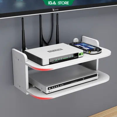 Kệ wifi treo tường 2 tầng không cần khoan để đầu thu kỹ thuật số remote điện thoại - IG407