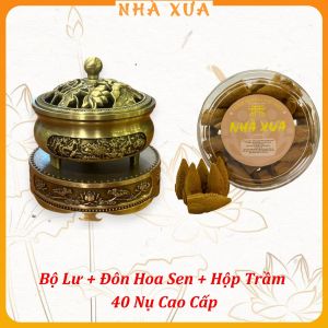 Lư Xông Trầm Hương 3 Chân Hoa Sen Liên Hoa và Đôn Đế Kê Thác Khói Trầm Hương Nhà Xưa Xứ Quảng