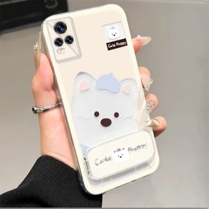 เคสสำหรับ vivo v20 PRO v20se v23e v23 v21 v21e 5G เคสศัพท์ เคสนิ่ม ซิลิโคนกันกระแทก ปกใส ดีไซน์ใหม่สวยงาม สุนัขน่ารักพร้อมที่วางกระจก TKXGDQZJ01