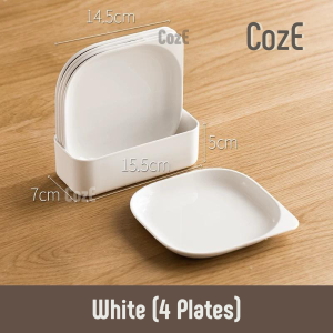 CozE PP Material White Plate Set Multifunctional Bone Spit 4Pc/6Pc Serving Plate Reusable Set