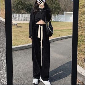 Quần nhung ống rộng thời trang Hàn Quốc dành cho nam và nữ-Mã 2