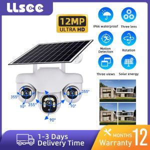 4G WIFI Solar-Powered Triple-Lens PTZ Camera Outdoor Video Monitor 12MP Triple-Screen CCTV Closed-Circuit Television 10x Zoom Security Monitoring Two-Way Voice IP Camera