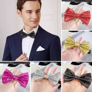 W3RF เต้นรำกุทัณฑ์ โบว์ไทประดับเลื่อม เลื่อมแวววาว ปรับได้ปรับได้ ดอกไม้ปกเสื้อสูทผู้ชาย แฟชั่นสำหรับผู้หญิง ตกแต่งคอ เน็กไท สำหรับผู้ชายผู้หญิง