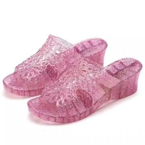 [Free Shipping] Womens New Crystal Plastic Transparent Open-Toe Wedge Sandals Large Size High Heel Slippers for Mothers to Wear Outside