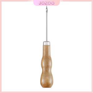 Jozoo Wooden Handle Awl Sewing Stitching Tool Shoes Repair Crochet Hook Threader Stitch Needle for Scribin
