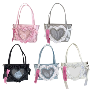 Sweet Bows Crossbody Bag Lovely Itabag Japanese Styles Shoulder Bag Heart Messenger Bag School Bag for Pin Display
