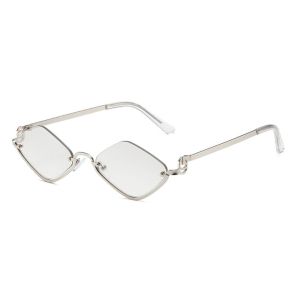UV400 Rhombus Sunglasses Metal Half Frame UV Protection Polygonal Sunglasses Eyewear Cat Eye Shades UV Resistant Cycling Glass