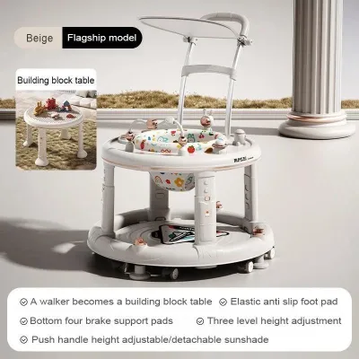LUCKYBABE 3 In 1 Baby Walker With Music Box and Adjustable Building Block Table Baby Walker Activity Center for Infants Toddlers