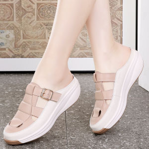 กึ่งรองเท้าแตะผู้หญิงฤดูร้อนใหม่สวมใส่ขี้เกียจรองเท้าคลุมท้องเท้าเดียวกันลื่นรองเท้าแตะชายหาดริมทะเล