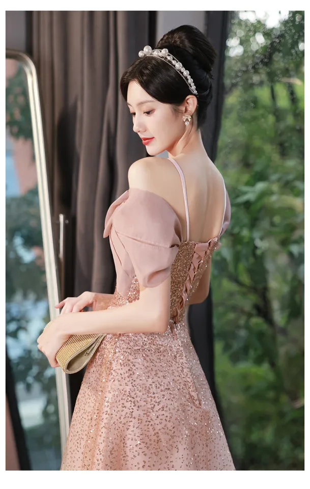 EAGLELY Sequins Glitter Banquet Long Pink Evening Dress For Women Elegant  2024 Formal Plus Size High-End Dinner Luxury Ball Gown For Debut 18 Years  Old For Adult School Anual Party