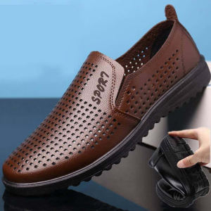 [Free Shipping] New MenS Leather Driving Shoes Mesh Design Autumn Collection Slip-On Style PU Sole Korean Style Soft Sole