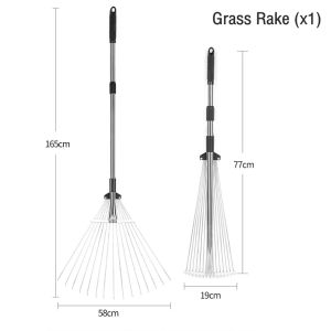 Straw rake for sweeping leaves stainless steel farming tool rake teeth multi tooth telescopic flat rake