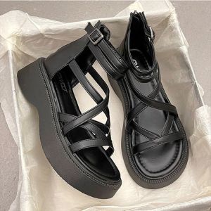 [Free Shipping] Stylish Platform Sandals for Women 2026 Summer New Thick-Soled Height-Increasing Hollow Cross-Strap Roman Sandals