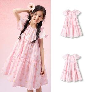 balabala Children Girl Dress Children Dress 2025 New Summer Middle Older Children Flared Cotton Sweet