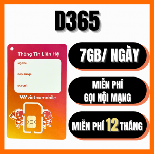 Sim Vietnamobile 4G D365 Dùng Mạng 12 Tháng Free Data Tốc Độ Coo 7GB/Ngày – Lướt Web Tiktop Y0utubi Mượt - FREESHIP - CHƯA KÍCH HOẠT