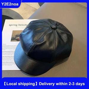 【Local shipping】 Women Fashion Beret Solid Beret Cap Pu Leather Beret French Artist Warm Beanie Hat Female Ladies Hat Girls Cap