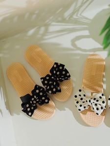 New Summer Slippers For Women Fashionable Korean Style Polka Dot Bow Non-Slip Wear-Resistant Beach Sandals For Women