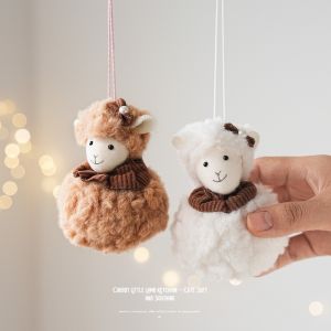 MUNCHX Vải nhung Đồ trang trí hình con cừu Cổ áo xếp ly Hình con cừu Móc treo Giáng sinh Mềm mại Hình Dáng Búp Bê  dây chuyền lông thú Trang trí cây thông Noel