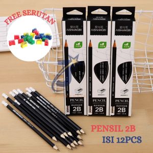 PENSIL UJIAN 2B EXAM GRADE ISI 12PCS BONUS SERUTAN