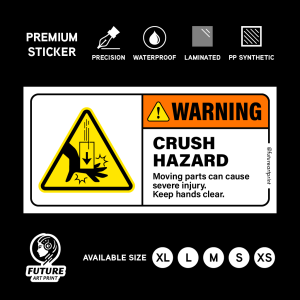 Crush Hazard. Safety Sticker. Warning Caution Danger Sign Label Hazard. Moving Parts Severe Injury. Keep Hands Clear.