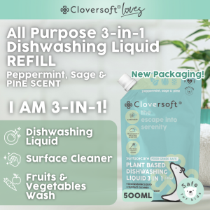 ❤️ Cloversoft Official All Purpose 3 in 1 Dishwashing Liquid Refill bag Peppermint Sage Pine [500ml]