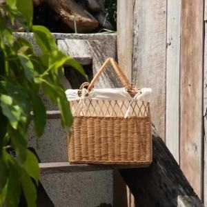 xpkQ Retro Handmade Rattan Baskets Simple Natural Multi-purpose Storage Baskets Woven Handle Bread Baskets Indoor Home Storage Tools 5B9Z4