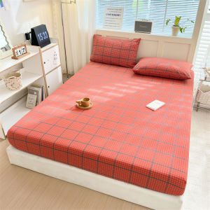 Dansunreve Washed Cotton Fittedsheet Janpanese Style Checkered Plaid Fitted Bedsheet Single Queen King