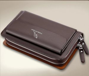 Leather Clutch Bag for Man Zipper Wallet Passcard Fashion Luxury Handbag Square Card Holder Phone Pouch Hand Porter Bag Male2026