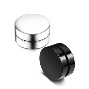 1 Cặp khuyên tai tròn phong cách hip-hop có thể thu vào không cần Khuyên tai đinh tán không có lỗ chống dị ứng chàng trai Punk Titan Màu Đen Bông tai khuyên tai không có tai không cần xỏ lỗ cho nam nữ