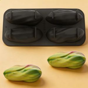 LONGB 4-Cell Design Pistachios Chocolate Mold Coffee Bean-shaped Food Grade Silicone French Pastry Mold French Design BPA Free Mousse Cake Mould Party Dessert