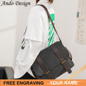 Ando Design Men Canvas Messenger Bag Satchel Shoulder Crossbody Sling Breathable Large Capacity Retro Outdoor Leisure Sports