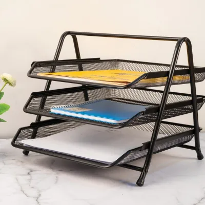 Rak File Dokumen Surat Buku Kertas Majalah 3 Susun Jaring Besi - Paper Document Tray Desk Storage Serbaguna