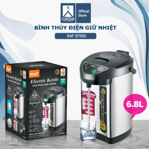 Bình thủy điện máy đun nước nóng RAF dung tích SIÊU LỚN 6.8L công suất 800W LÀM NÓNG NHANH chất liệu Inox 304 AN TOÀN