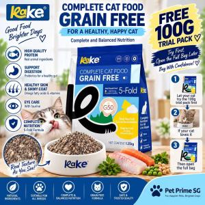 Rake Complete Cat Food Grain Free for Healthy Happy Cat - High Quality Protein Supports Digestion Healthy Skin & Shiny Coat Eye Care Complete Nutrition - 5-Fold - 1.25kg - Pet Prime SG