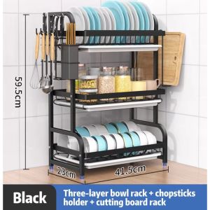 【Fast delivery】Fast Shipping Dish Rack 3 Tier Stainless Steel Cutlery Rack Kitchen Cutlery Drainer with Accessories