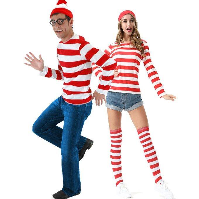 * Where's Wally cosplay set Adult Wheres Waldo Costume Red and White ...